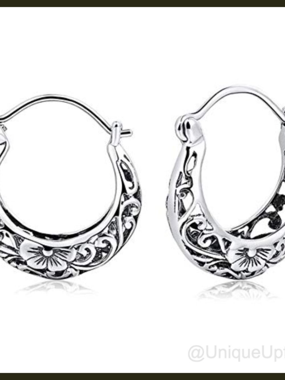 925 Sterling Silver Filigree Flower Hoop Earrings for Women